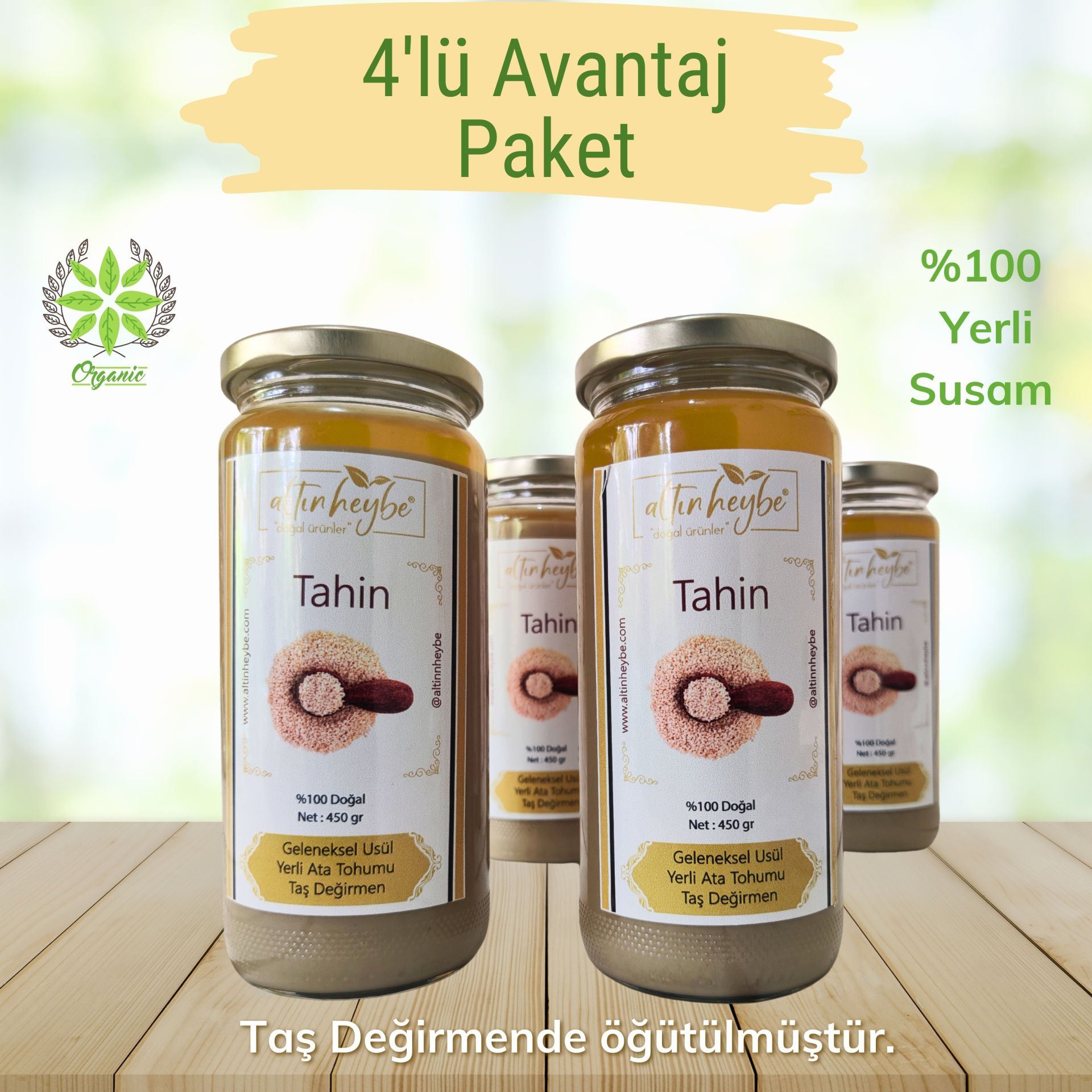 %100 Yerli Susamdan Tek Kavrulmuş Organik Tahin (4x450gr)