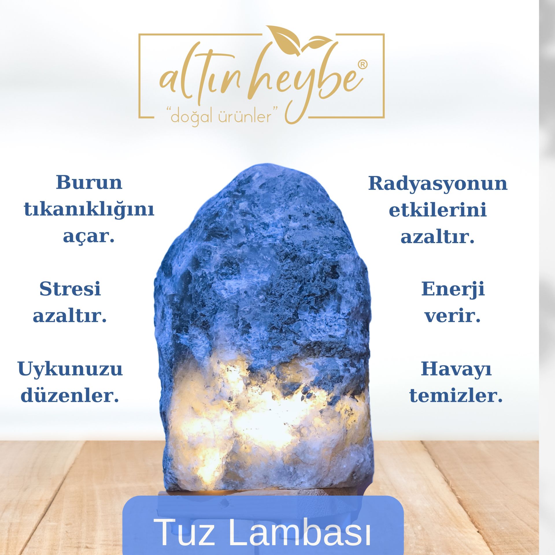10 M2 Kadar Etkili Kaya Tuzu Lambası %100 Doğal Çankırı Ampul Kablo Dahil