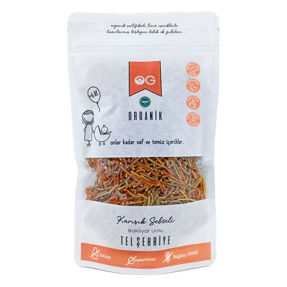 Organik Karışık Sebzeli Bakliyat Unlu Tel Şehriye 180 Gr +8 Ay