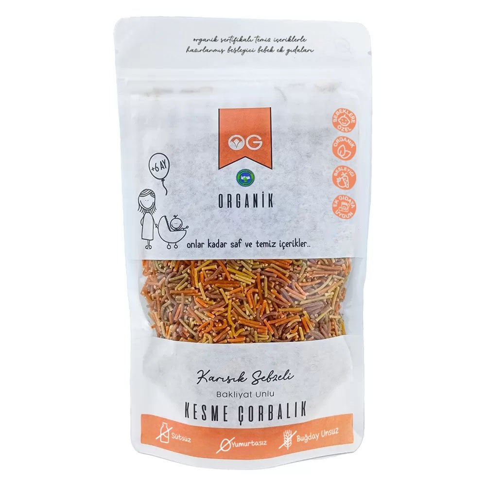 Organik Karışık Sebzeli Bakliyat Unlu Kesme Çorbalık 200Gr +8 Ay