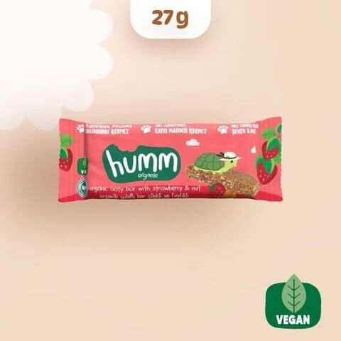Organik Vegan Çilekli ve Fındıklı Yulaf Bar - 27g