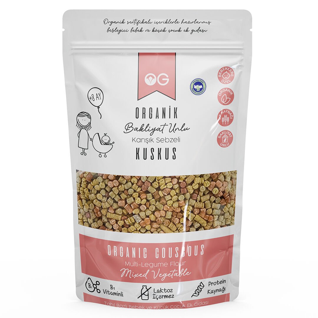Organik Karışık Sebzeli Bakliyat Unlu Bebek Kuskus 250 Gr +8 Ay