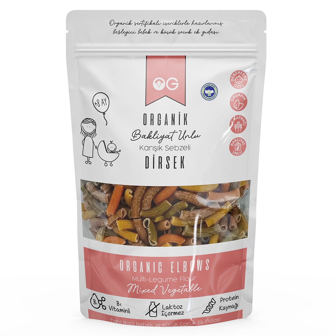 Organik Karışık Sebzeli Bakliyat Unlu Dirsek Makarna 200 Gr +8 Ay