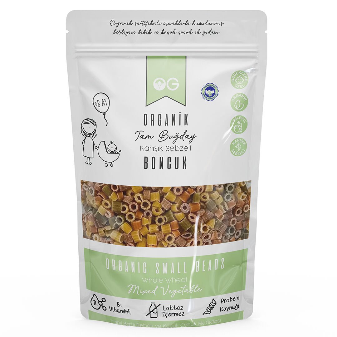 Organik Karışık Sebzeli Bakliyat Unlu Boncuk Makarna 200 Gr +8 Ay